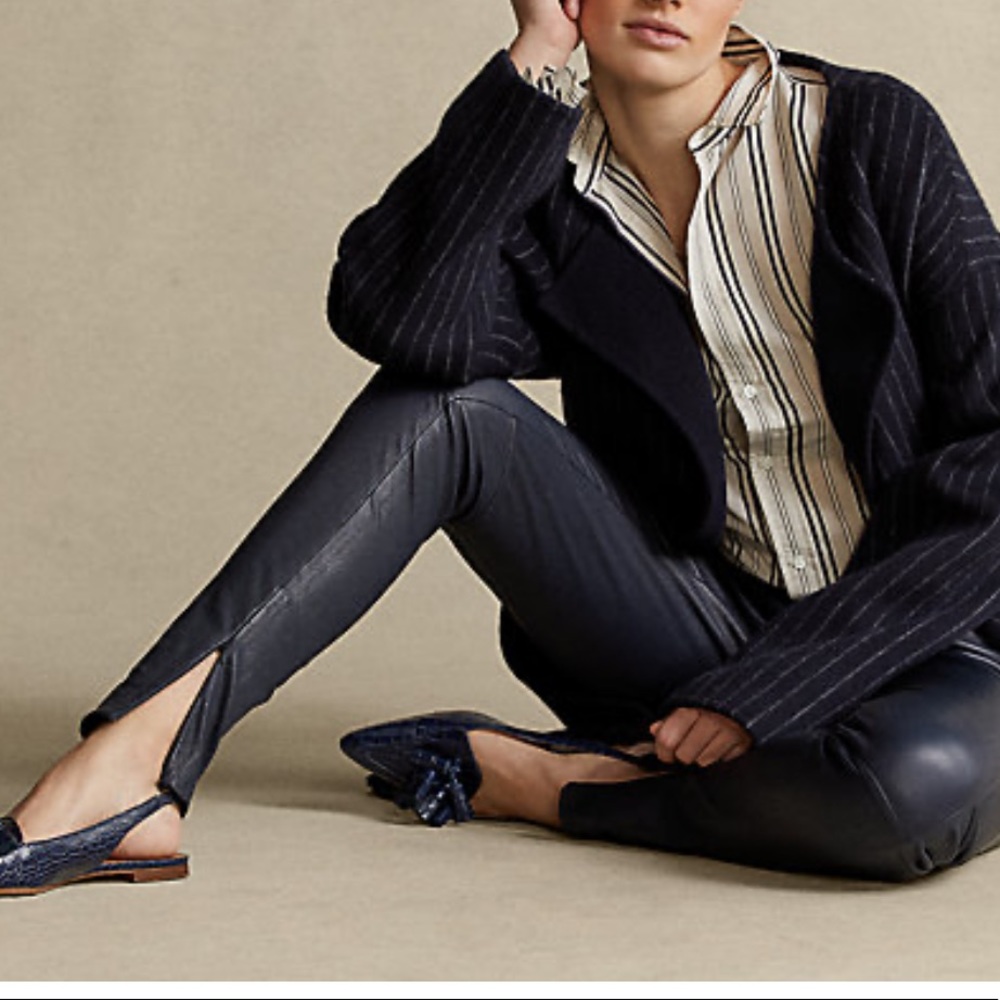 Ralph Lauren Navy Soft Minimalist Leather Stretch Leggings